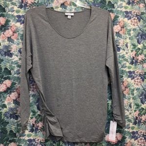 Liz Lange Grey Striped Tee Ruched Sides & Sleeves